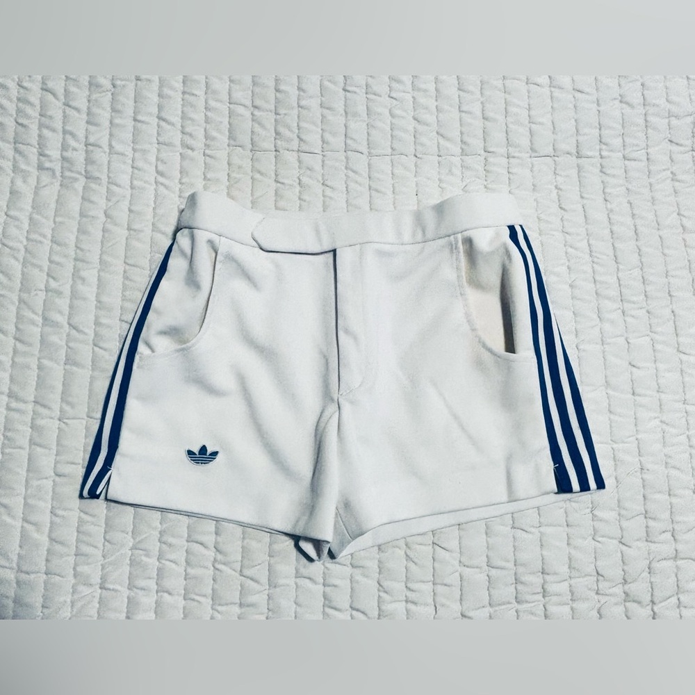 Adidas Men's White Shorts with Blue Stripes